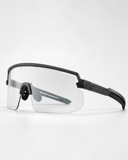Flagler Clear Lens Sunglasses in black, three-quarter view with the photochromic lens in its clear state