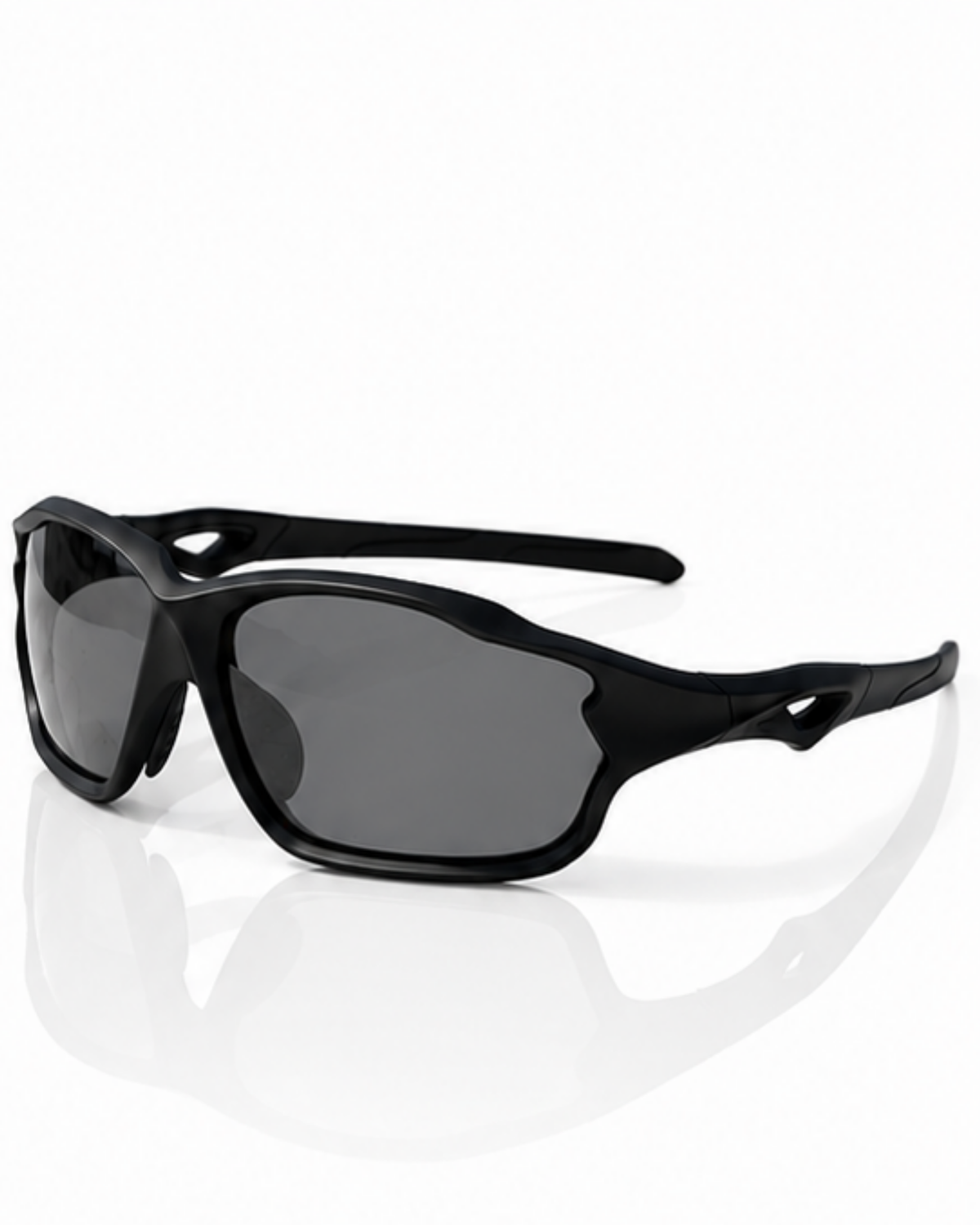 Coral Gables adjustable sunglasses in matte black, three-quarter view showing the full-rim frame and vented temple arms