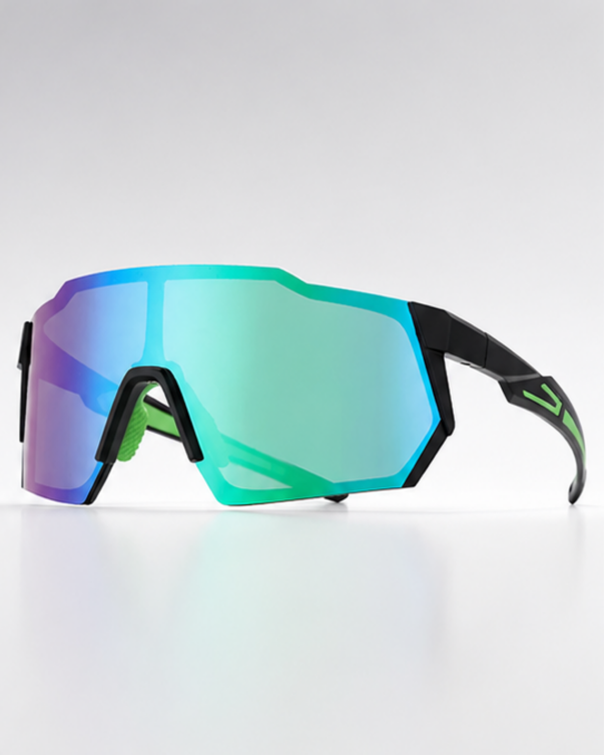 Bayside mirrored polarized sunglasses in black TR90 with blue mirror lens, three-quarter view