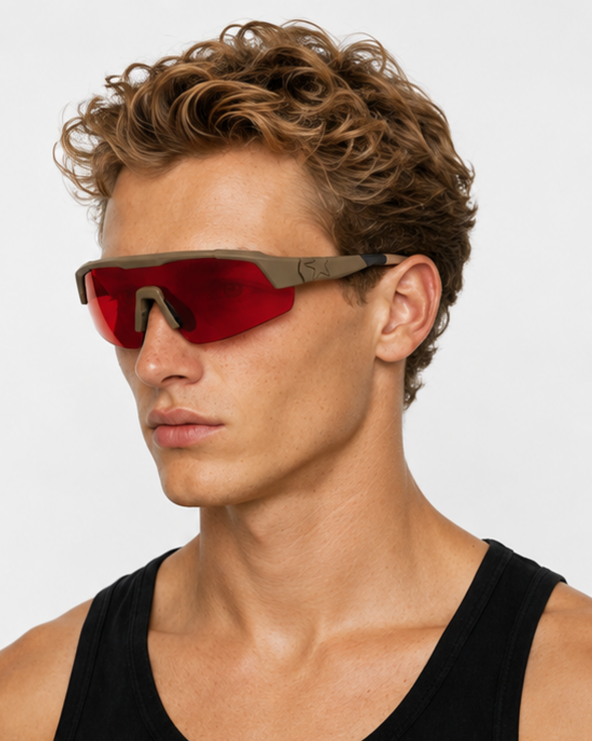 Virginia Key trail sunglasses shown at an angle with the semi-rimless shield lens