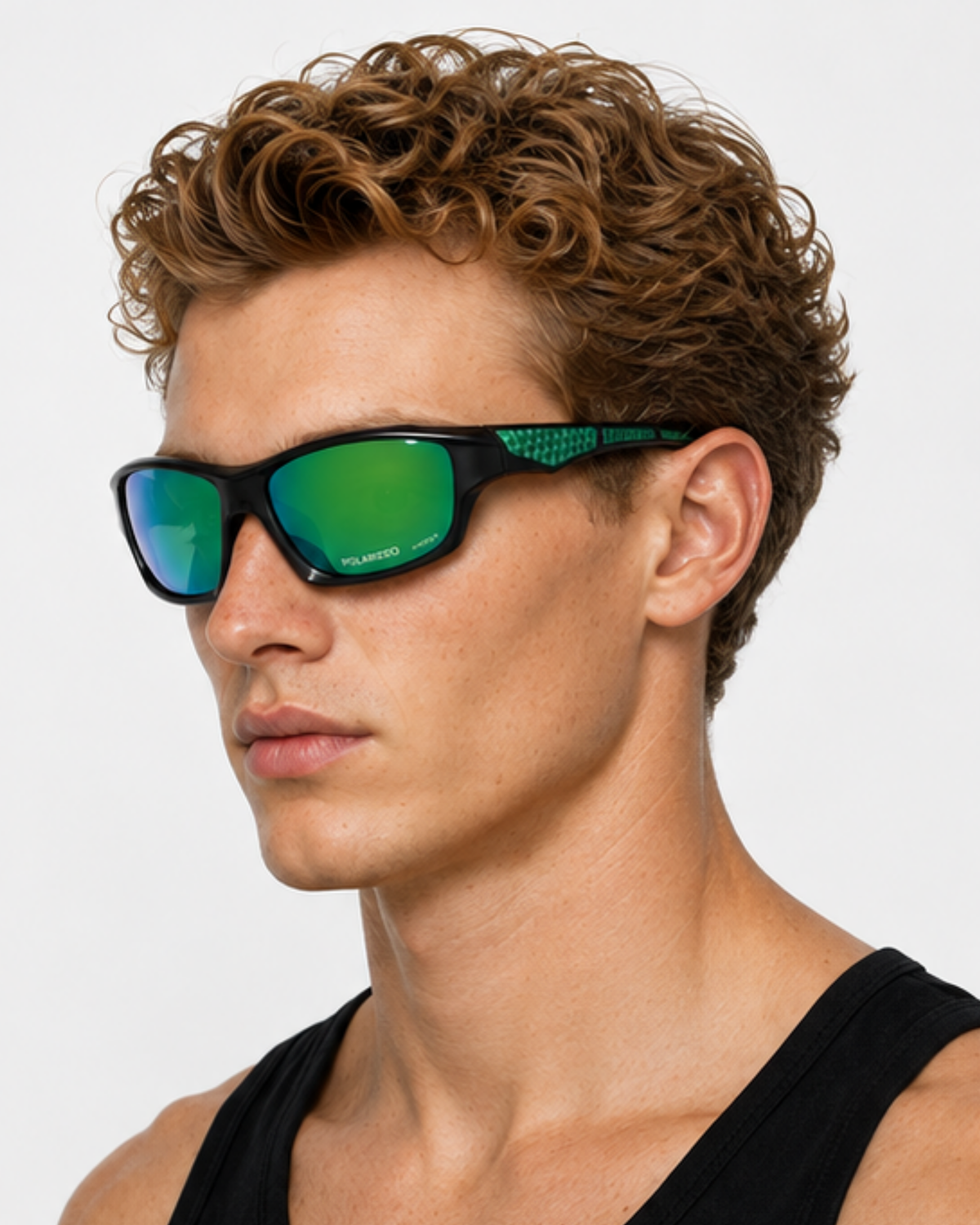 Man wearing the Bal Harbour Polarized Sunglasses, showing the wraparound fit along the cheekbone