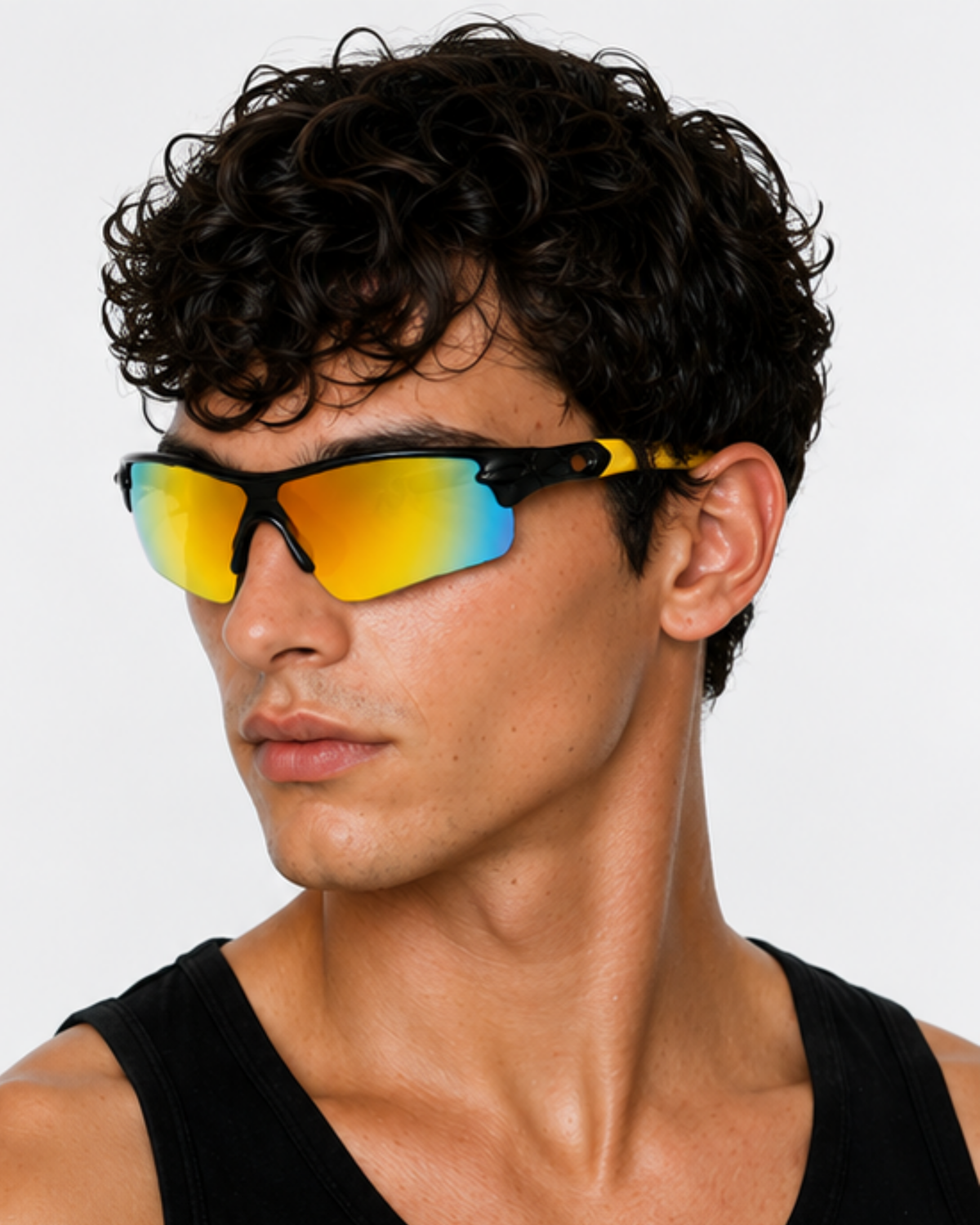 Man wearing the Little Havana cycling sunglasses, showing the semi-rimless fit on the face
