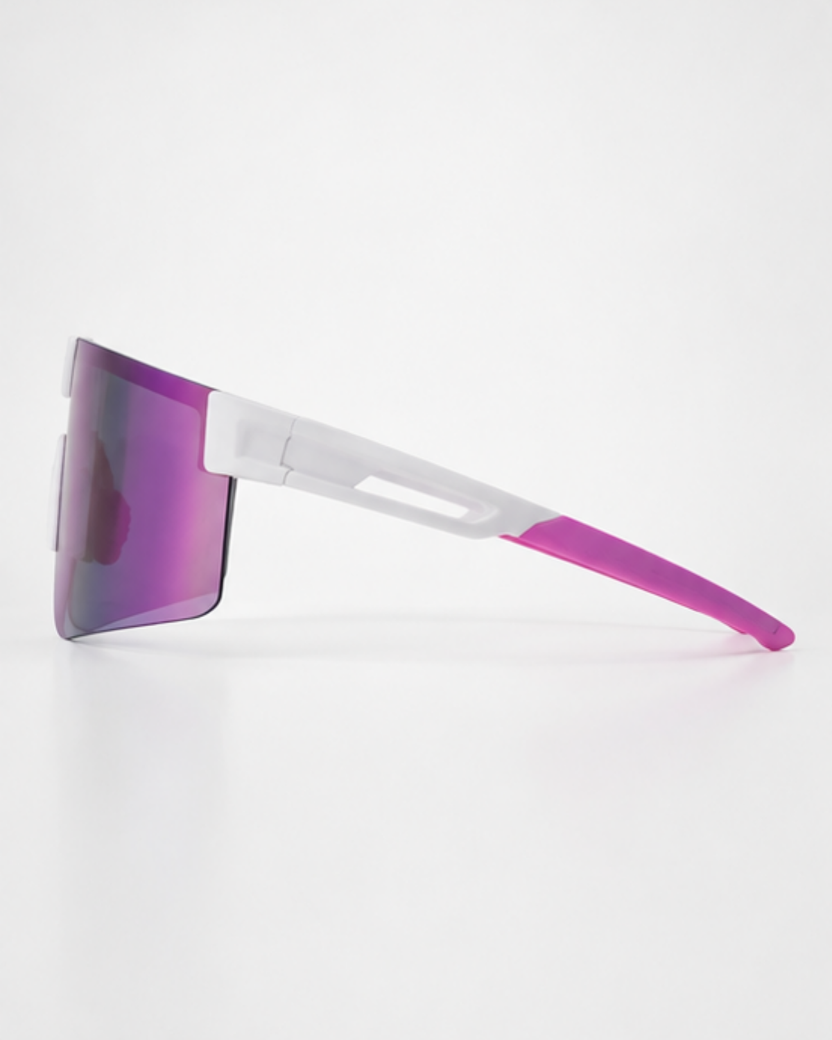 Surfside light-adaptive sunglasses side view showing the vented temple arm and pink rubber tip