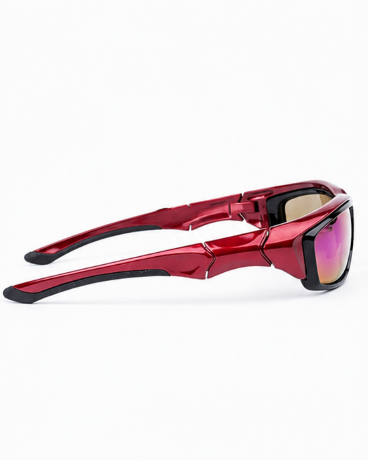 Side view of Overtown padded sunglasses showing the wide temple arm and rubber tip