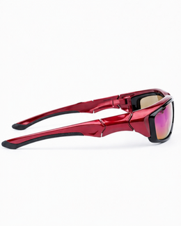 Side view of Overtown padded sunglasses showing the wide temple arm and rubber tip
