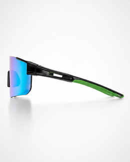Side view of the Rickenbacker frameless sunglasses showing the TR90 temple and bare lens edge