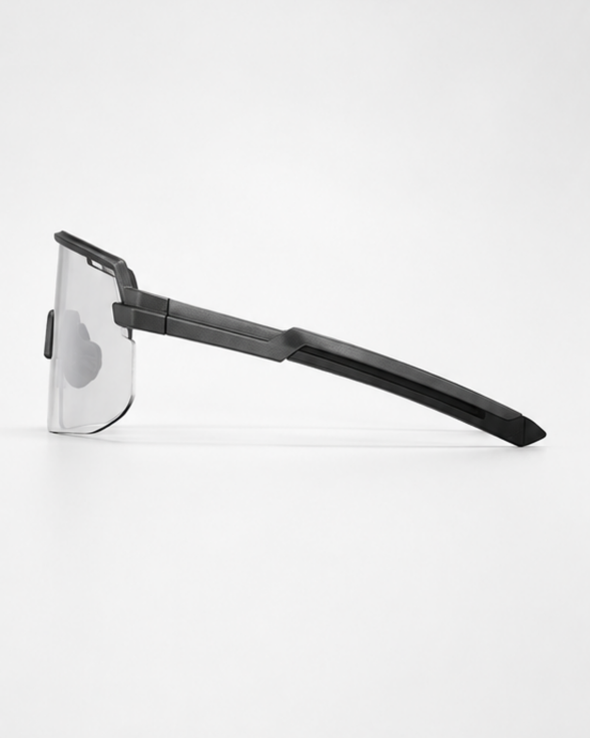 Side view of the Flagler Clear Lens Sunglasses showing the flat TR90 temple and curved matte tip
