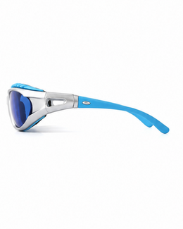 Side view of the Doral training sunglasses showing the blue TR90 temple arm