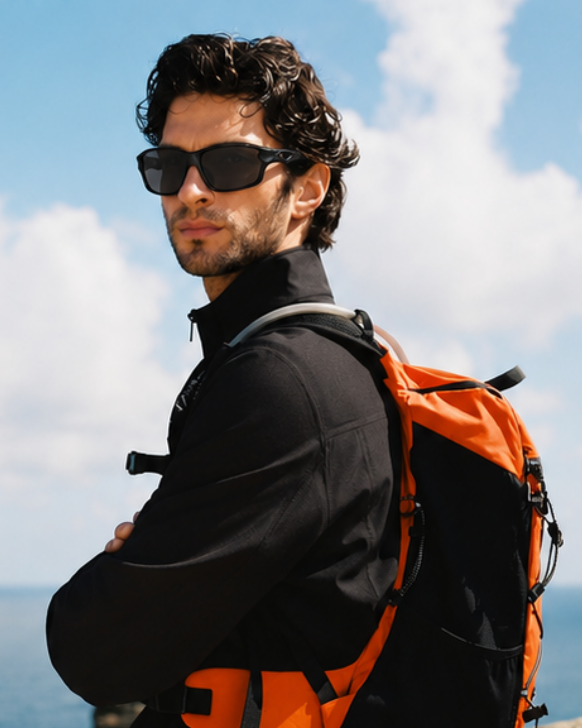 Man wearing Coral Gables polarized sunglasses outdoors on the coast