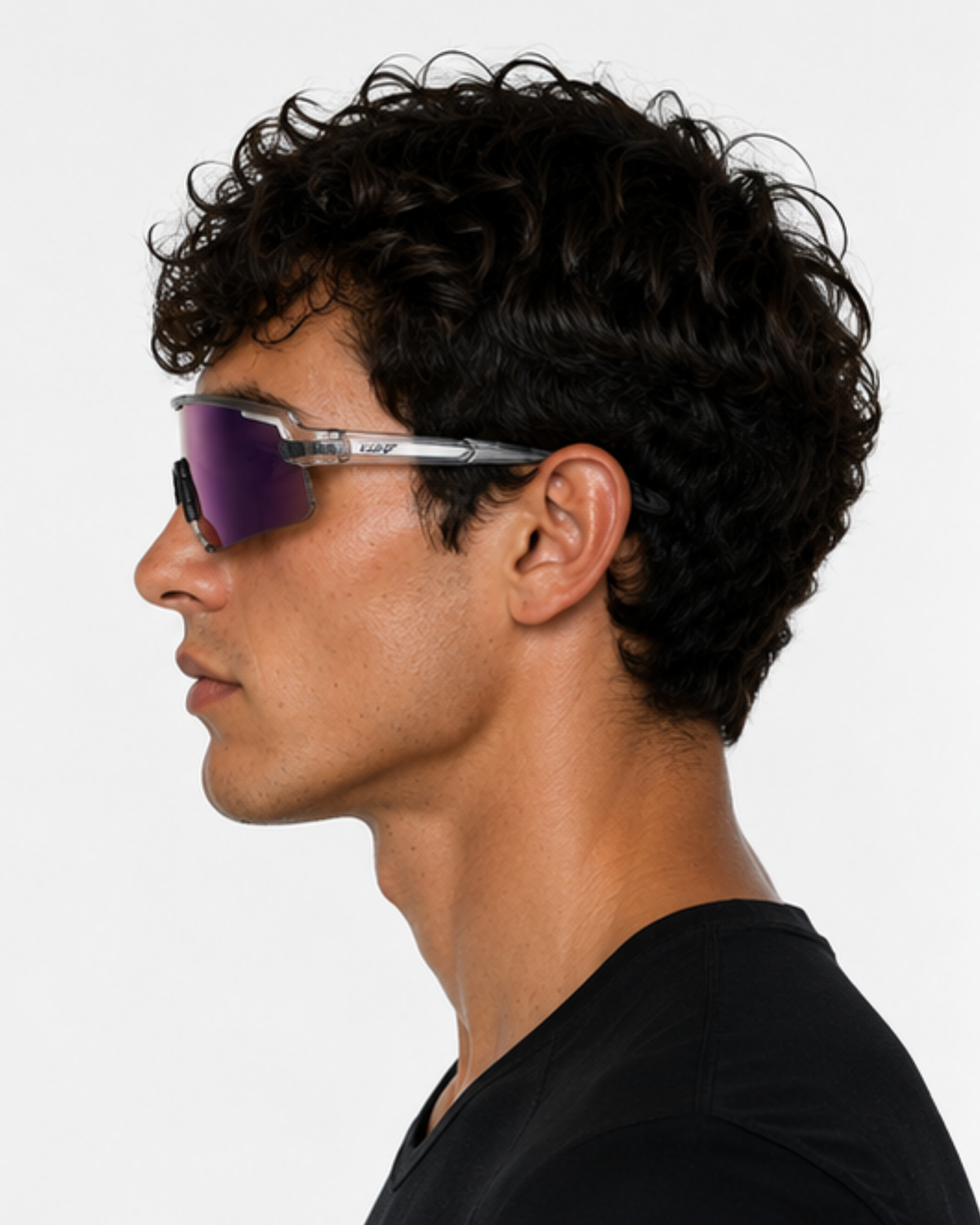 Profile of a runner in the Venetian Semi-Rimless Sunglasses showing the wraparound lens coverage