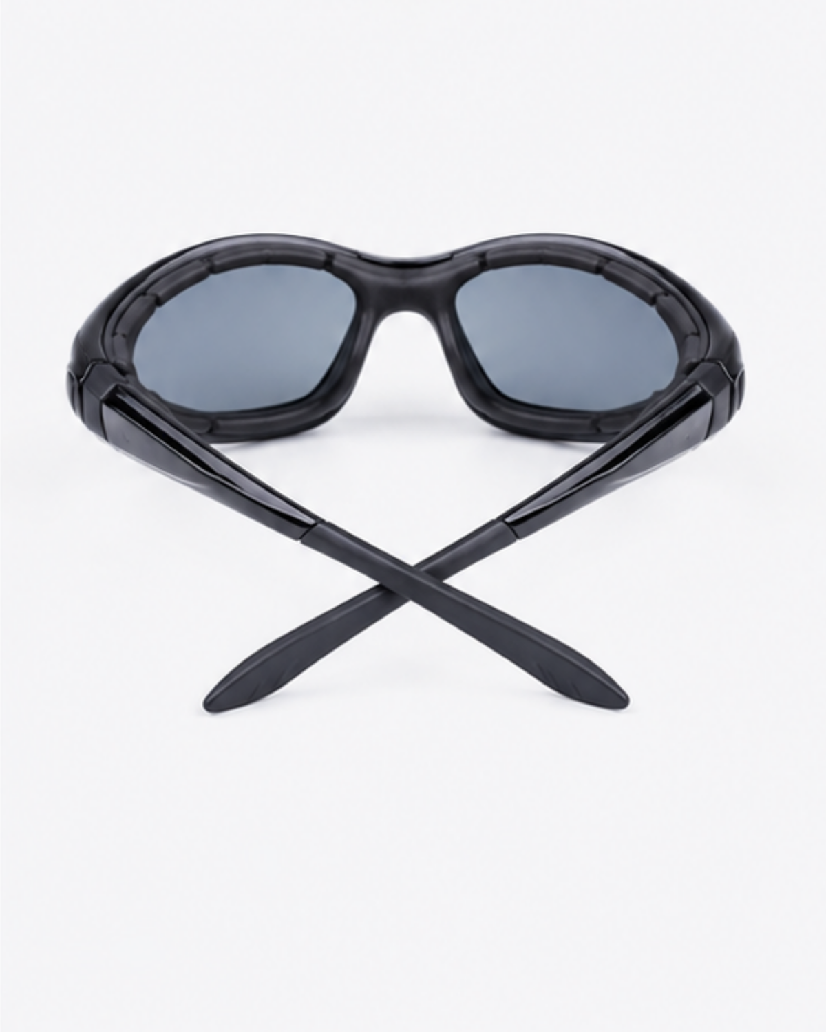 Morningside gravel sunglasses rear view with temple arms crossed, showing the lens interior