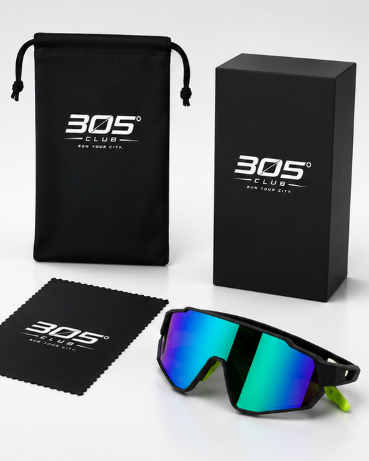 Wynwood Wide Shield Sunglasses with presentation box, microfibre pouch and cleaning cloth