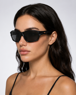 Woman wearing Coral Gables adjustable sport sunglasses, front view with the frame sitting level across the brow