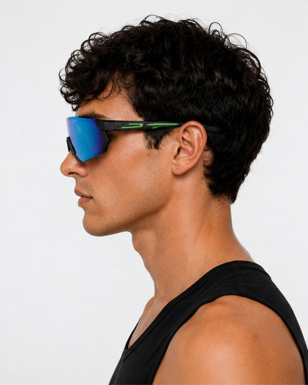 Bayside polarized sunglasses angled to show the mirror coating on the outer lens face
