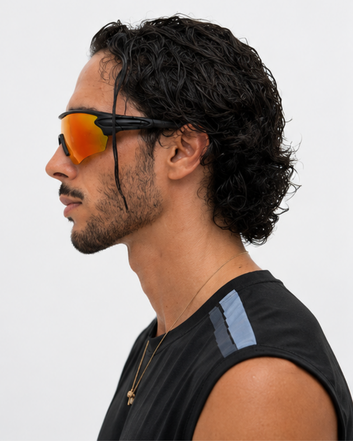 Profile view of the Crandon anti-fog sunglasses worn, showing the open lower lens edge