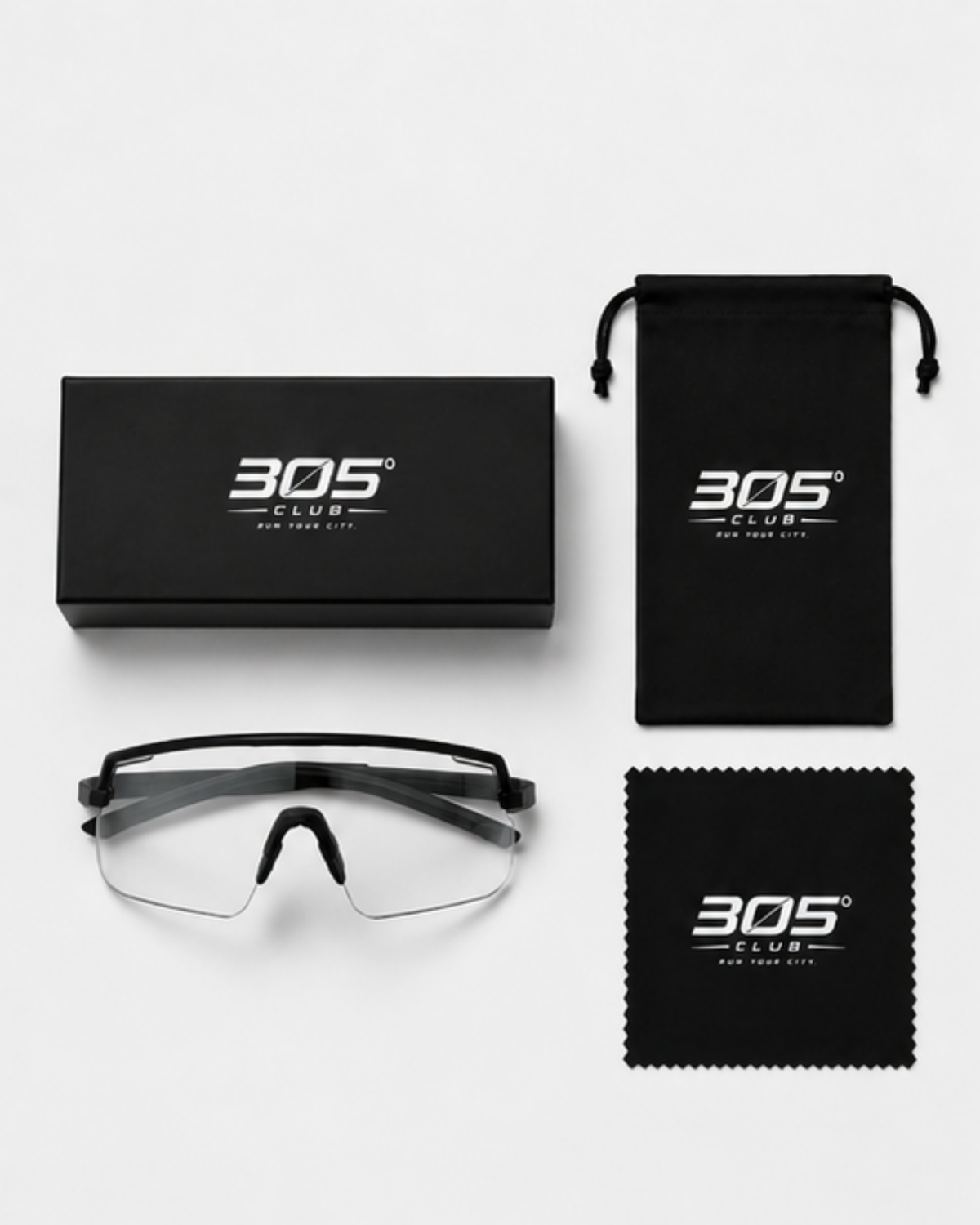 Flagler Clear Lens Sunglasses with presentation box, microfibre pouch and cleaning cloth