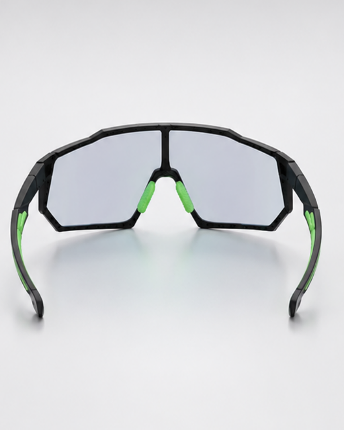 Rear view of Bayside sunglasses showing the green rubber nose pad and inner rim behind the lens